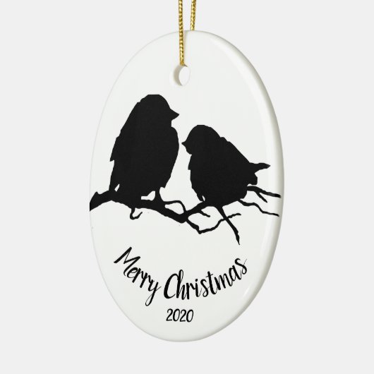Waterverf Dated Bird Couple Merry Kerstmis Keramisch Ornament (Links)