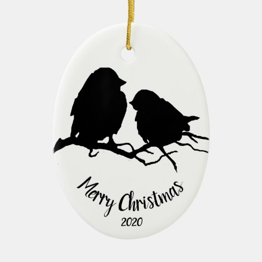 Waterverf Dated Bird Couple Merry Kerstmis Keramisch Ornament (Voorkant)