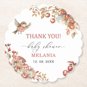 Waterverf de appel van ons baby shower kartonnen onderzetters