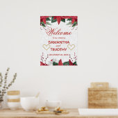 Waterverf de Kerstwinter in Poinsettia Poster (Keuken)