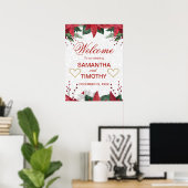 Waterverf de Kerstwinter in Poinsettia Poster (Thuiskantoor)