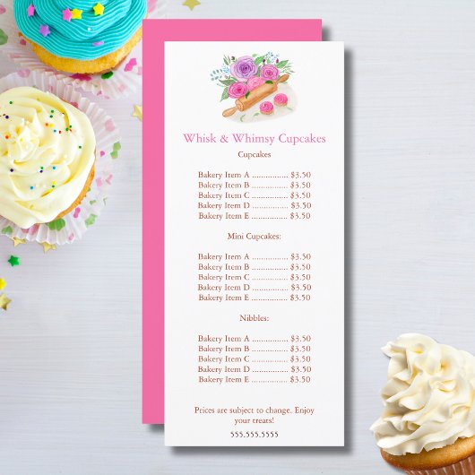 Waterverf Deegroller Rozen Cupcake Prijsmenu Menu