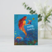 Waterverf Deep Blue Zee Glitter Mermaid Briefkaart (Staand voorkant)