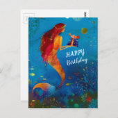 Waterverf Deep Blue Zee Glitter Mermaid Briefkaart (Voorkant / Achterkant)