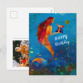 Waterverf Deep Blue Zee Glitter Mermaid Feestdagenkaart (Voorkant / Achterkant)