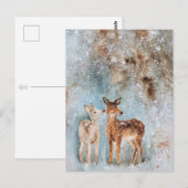 Waterverf Deer Christmas Briefkaart | feestelijk (Voorkant / Achterkant)