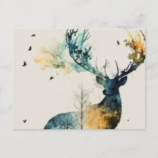 Waterverf Deer in het bos Briefkaart
