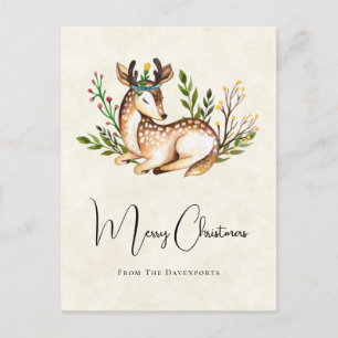Waterverf Deer Laking Down Boho Kerstmis Briefkaart