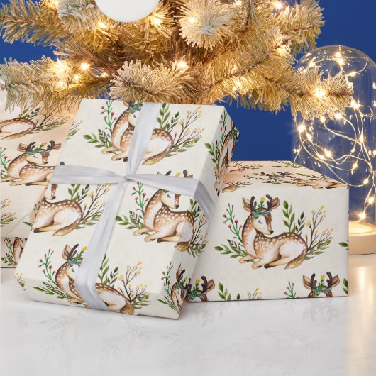  Waterverf Deer Laking Down Boho Kerstmis Cadeaupapier (Feestdagen)