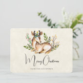  Waterverf Deer Laking Down Boho Kerstmis Feestdagenkaart (Staand voorkant)