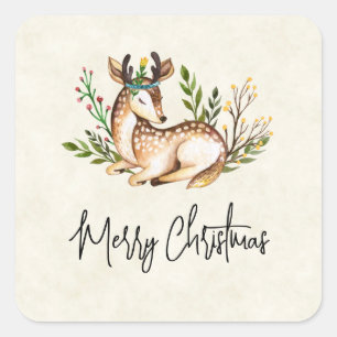 Waterverf Deer Laking Down Boho Kerstmis Vierkante Sticker
