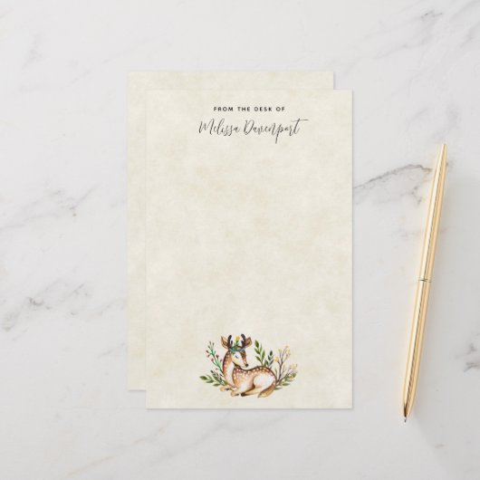 Waterverf Deer Laying Down Boho Briefpapier (Voorkant / Achterkant in situ)