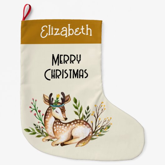  Waterverf Deer Laying Down Boho Grote Kerstsok (Voorkant)