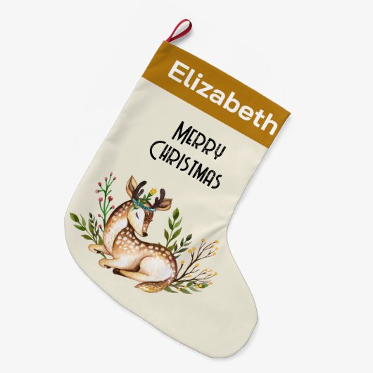 Waterverf Deer Laying Down Boho Grote Kerstsok (Voorkant (Hangend))