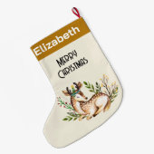 Waterverf Deer Laying Down Boho Grote Kerstsok (Achterkant (Hangend))