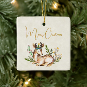 Waterverf Deer Laying Down Boho Keramisch Ornament