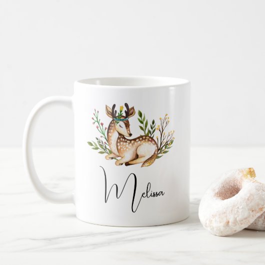 Waterverf Deer Laying Down Boho Koffiemok (Met donut)