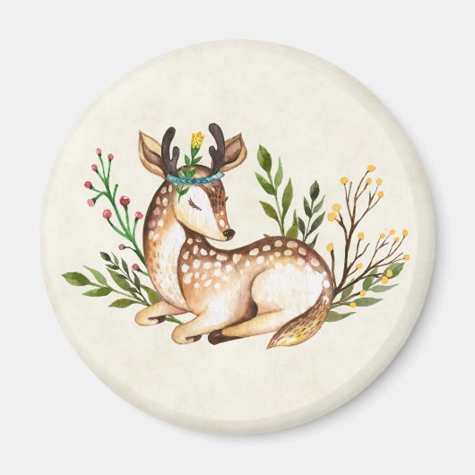 Waterverf Deer Laying Down Boho Magneet (Voorkant)