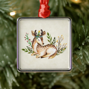 Waterverf Deer Laying Down Boho Metalen Ornament