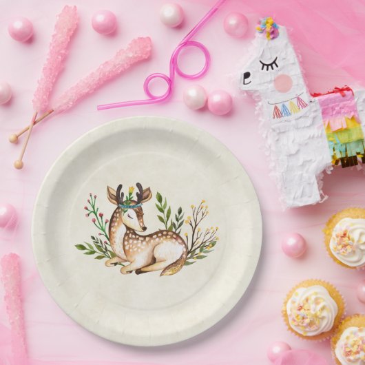 Waterverf Deer Laying Down Boho Papieren Bordje (Feest)