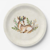 Waterverf Deer Laying Down Boho Papieren Bordje (Voorkant)
