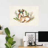  Waterverf Deer Laying Down Boho Poster (Thuiskantoor)