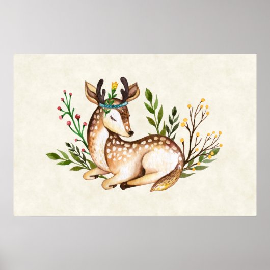  Waterverf Deer Laying Down Boho Poster (Voorkant)