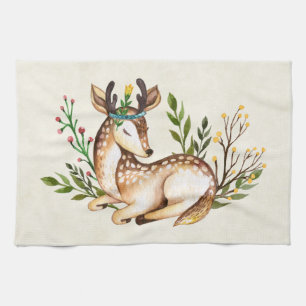 Waterverf Deer Laying Down Boho Theedoek