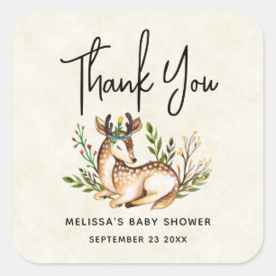 Waterverf Deer Laying Down Boho Vierkante Sticker