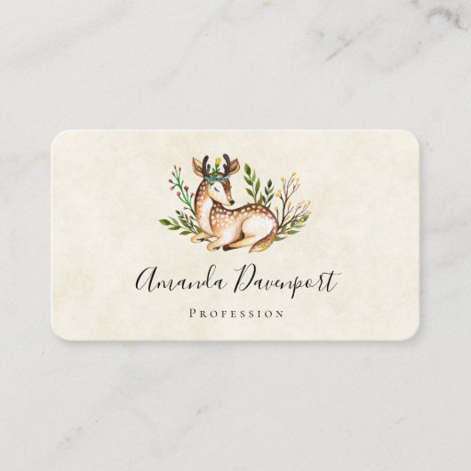  Waterverf Deer Laying Down Boho Visitekaartje (Voorkant)