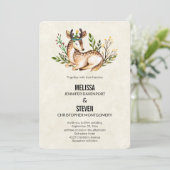 Waterverf Deer Laying Down Wedding Kaart (Staand voorkant)