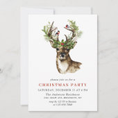 Waterverf Deer Mistletoe Wreate kerstparty Kaart (Voorkant)