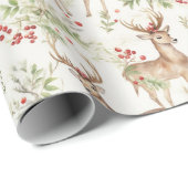 Waterverf Deer Winter Greenery Cadeaupapier (Rol Hoek)