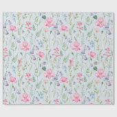 Waterverf Delicate Flowers Foliage Pattern Blue Cadeaupapier (Vlak)