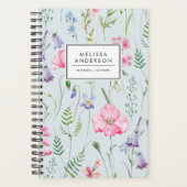 Waterverf Delicate Flowers Foliage Pattern Blue Planner (Voorkant)