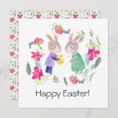 Waterverf delicate paasrabbyt en ei feestdagenkaart (Voorkant / Achterkant)