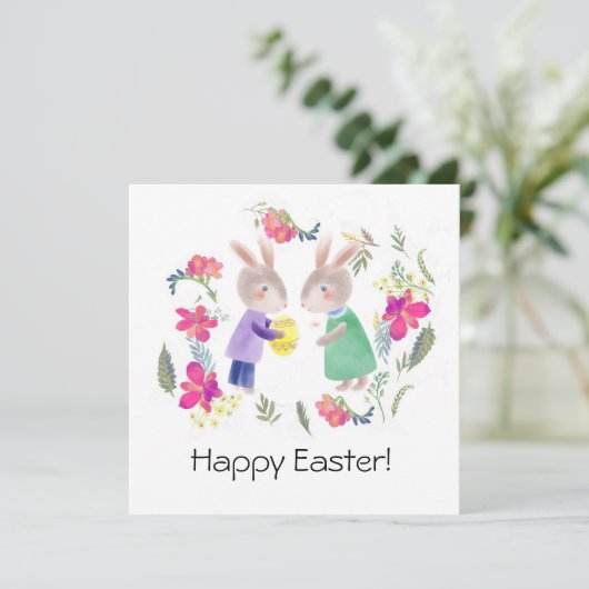 Waterverf delicate paasrabbyt en ei feestdagenkaart (Staand voorkant)
