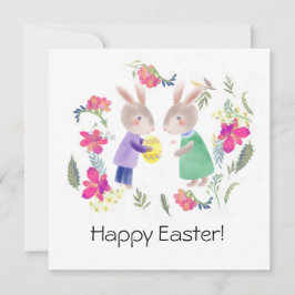 Waterverf delicate Pasen konijn en ei  Feestdagenkaart