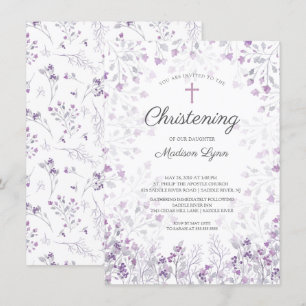 Waterverf Delicate Purple Flowers Christening Kaart