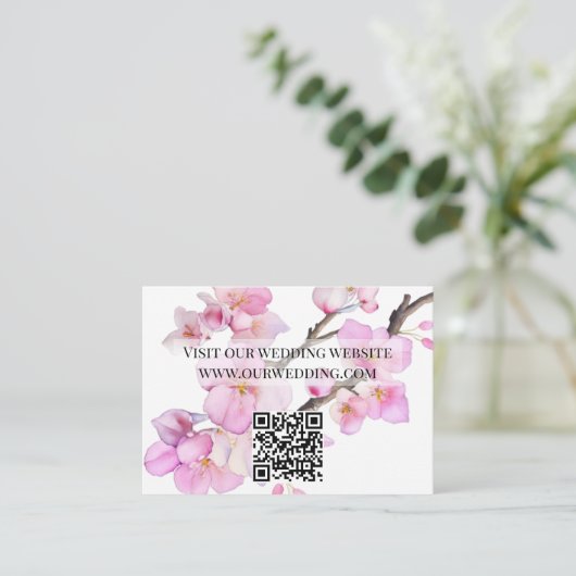 Waterverf delicate roze bloemen QR bruiloft Informatiekaartje (Staand voorkant)