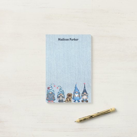 Waterverf Denim Gnomes Post-it® Notes (Op bureau)