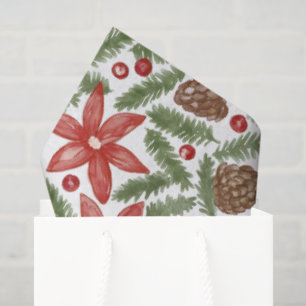 Waterverf Dennen Poinsettia Kerstpatroon Tissuepapier