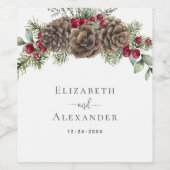 Waterverf dennen winterbessen kerstbruiloft wijn etiket (Enkel label)