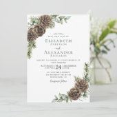 Waterverf dennenappel groen winterbruiloft kaart (Staand voorkant)