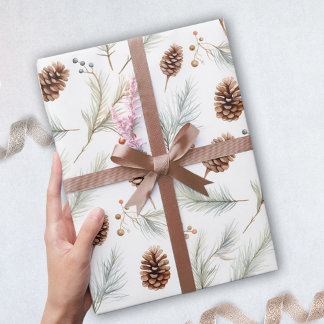 Waterverf dennenappels en takken met bessen cadeaupapier