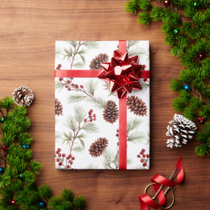 Waterverf dennenappels en takken met bessen cadeaupapier