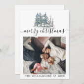 Waterverf dennenbomen bos kerstfoto aankondiging (Voorkant / Achterkant)