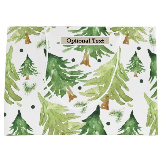 Waterverf Dennenbomen Modern Rustiek Monogram Kraf Groot Cadeauzakje (Voorkant)