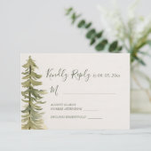 Waterverf dennenboom bos berg bruiloft RSVP kaartje (Staand voorkant)