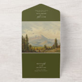 Waterverf dennenboom bos bergen bruiloft all in one uitnodiging (Buitenkant)